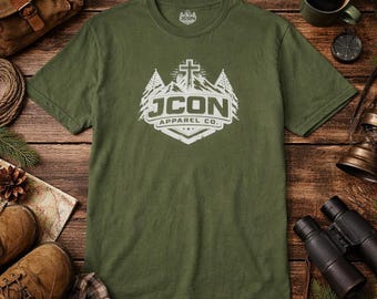 JCON Apparel Co Mountain Cross Logo T-Shirt | Christian Outdoors Tee