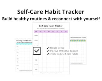 Self Care Habit Tracker Printable, Daily Wellness Planner, Mental Health Tracker, Self Love Routine, Instant Download PDF