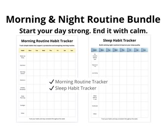 Morning & Night Routine Bundle | Habit Tracker Printable | Sleep + Morning Planner | Daily Routine PDF | Instant Download