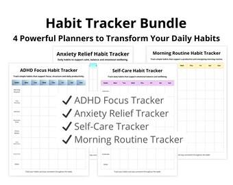 Habit Tracker Bundle Printable, ADHD Planner, Anxiety Tracker, Self Care Planner, Morning Routine, Digital Download PDF