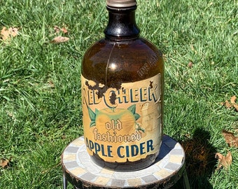 Vintage Apple Cider Half Gallon Amber Bottle Red Cheek Apple Cider Duraglass Bottle