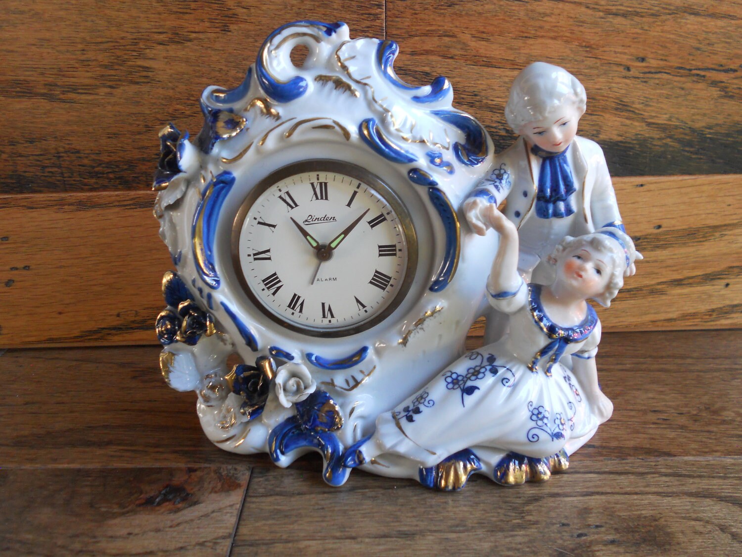 Vintage Linden Mantle Clock Porcelain Blue and White Country Etsy