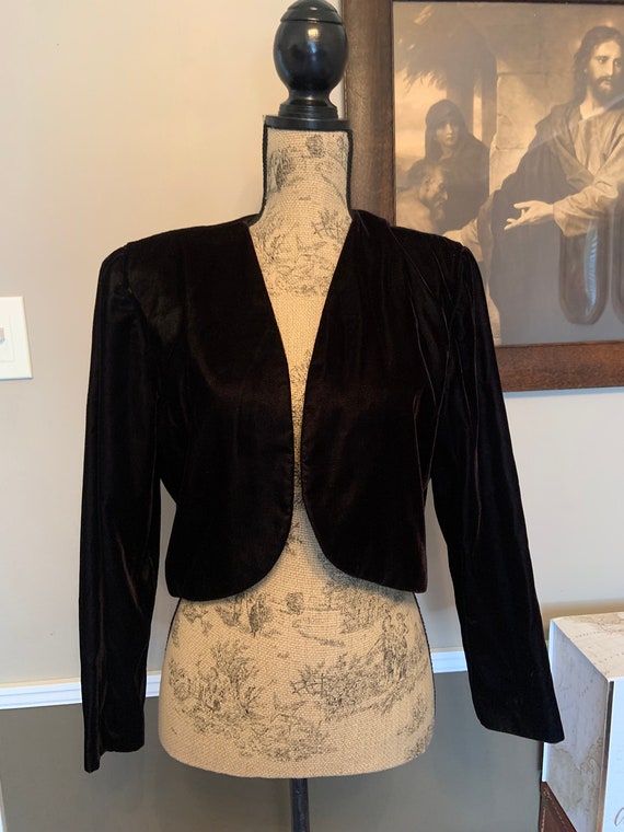 Vintage Black Velvet Bolero Jacket Black Shrug  Sh