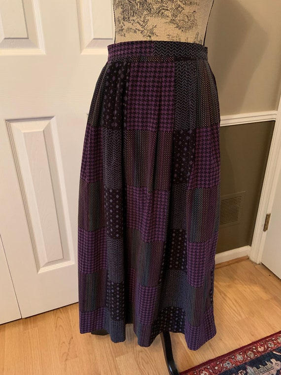 Vintage Velvet Skirt Black Purple Patchwork Maxi … - image 6