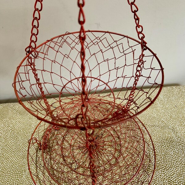 Vintage 3 Tier Hanging Baskets Wire Hanging Baskets Kitchen Storage Baskets Farm Decor Kitchen Gadget Farmhouse Red Basket