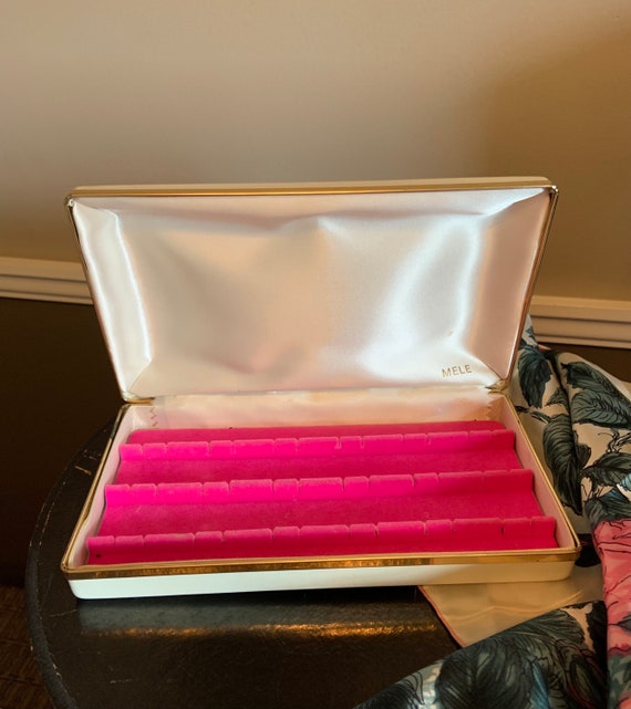 Vintage Mele Jewelry Box Pink Velvet Mid Century J