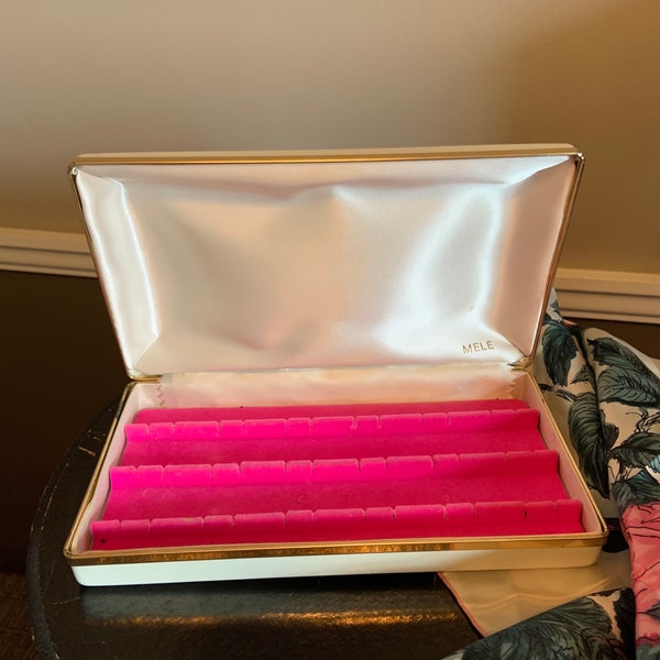 Vintage Mele Jewelry Box Pink Velvet Mid Century Jewelry Organizer Travel Box