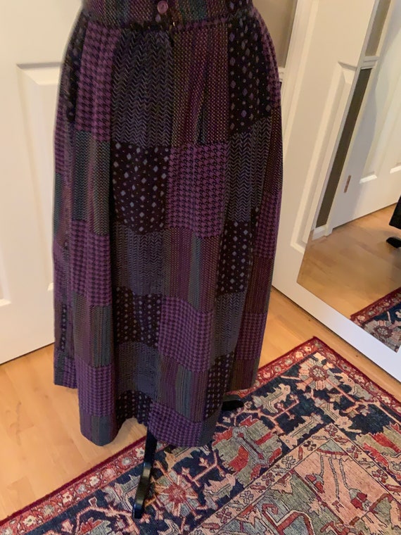 Vintage Velvet Skirt Black Purple Patchwork Maxi … - image 5