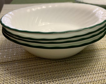 Set of 4 Corelle Callaway Soup or Cereal Bowls White Bowls Green Rim