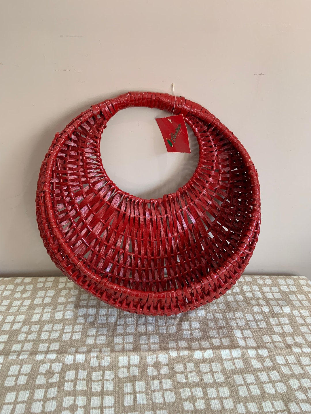Red Wicker Basket Red Wicker Door Decor Wall Decor Christmas Etsy