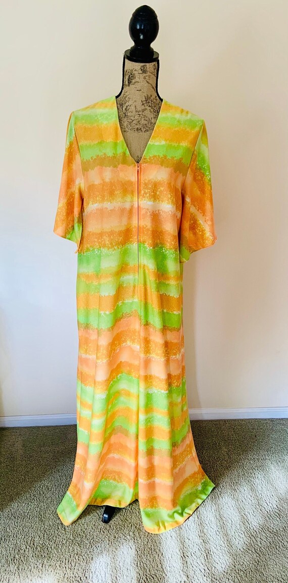 Vintage Butterfield 8 Caftan Orange and Green Mod 