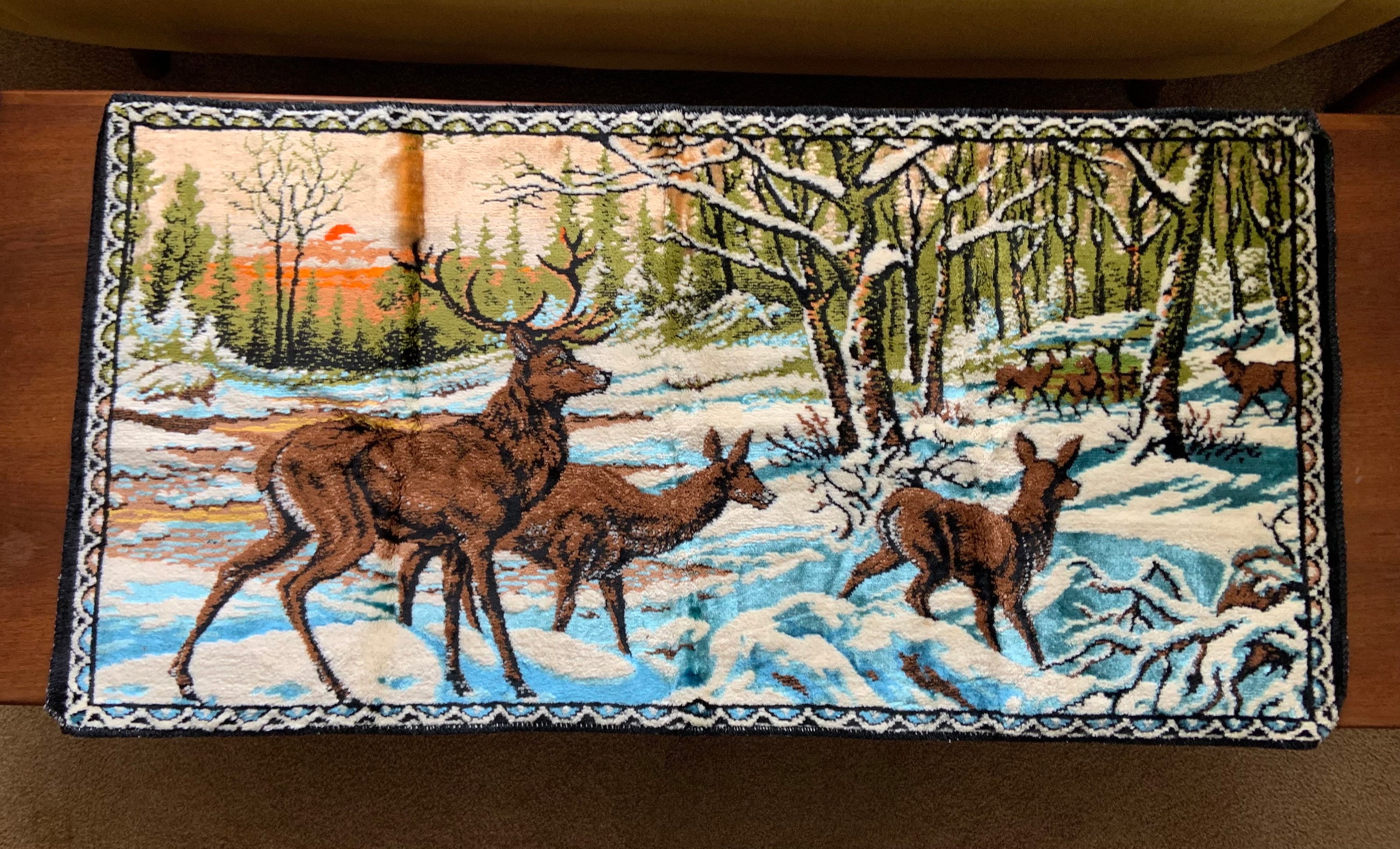Vintage Italian Made Tapestry Deer Scene Wall Hanging Deer Velvet Wall Tapestry Hunting Camp Decor Etsy