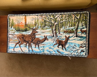 Vintage Italian Made Tapestry Deer Scene Wall Hanging Deer Velvet Wall Tapestry Hunting Camp Decor