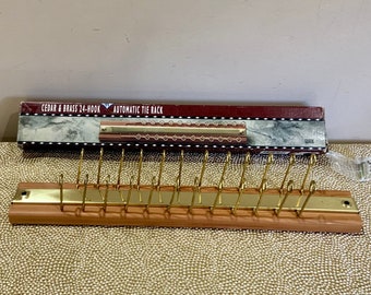 Vintage Tie Rack and Organizer Closet Accessory Cedar and Brass  24 Hook Tie Rack Men's Swank Accessory