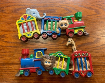 Vintage Zoo Train Wall Decor Primary Colors Kids Room Decor  Colorful Animals Burwood