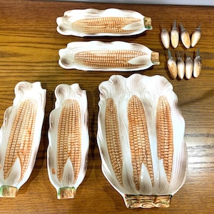 Vintage Corn on the Cob Serving Set: Japan Ceramic Plates & Holders
