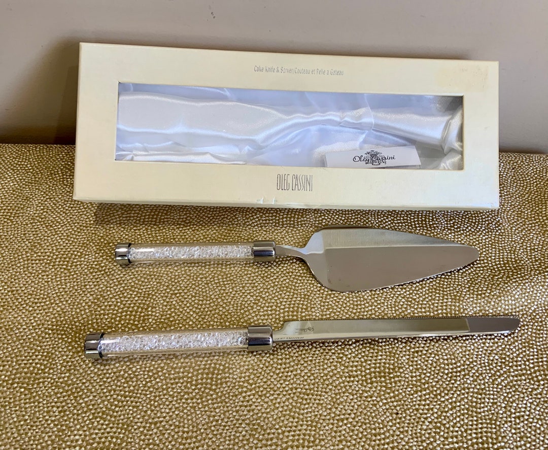 Oleg Cassini Crystal Wedding Cake Knife and Cake Server Crystal Diamond