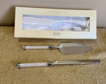 Oleg Cassini Crystal Wedding Cake Knife and Cake Server Crystal Diamond Boxed serving Set Wedding Gift