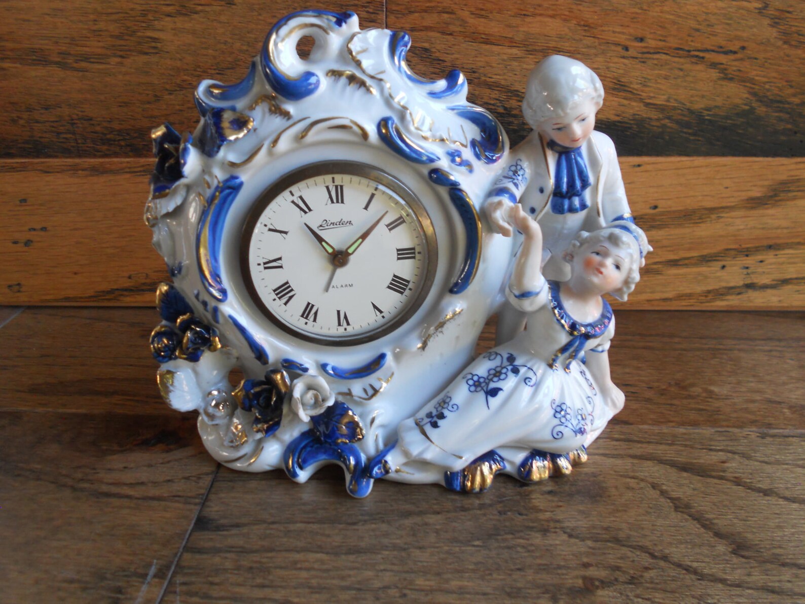 Vintage Linden Mantle Clock Porcelain Blue and White Country Etsy