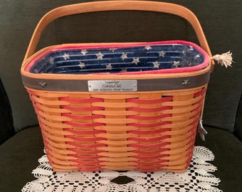 Longaberger Collectors Club 2001 Whistle Stop Basket w/Protector and Star Liner Medium Woven Basket