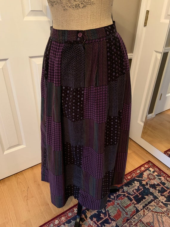 Vintage Velvet Skirt Black Purple Patchwork Maxi … - image 4