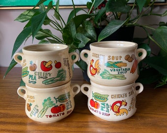 Vintage Soup Bowls Japan Soup Kettle bowls Set of 4 double handled soup bowls  Soup Crock