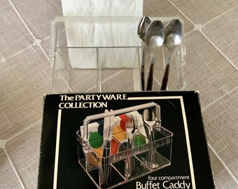 Acrylic Silverware Caddy Napkin Holder Clear Buffet Caddy Acrylic Picnicware Partyware Acrylic Napkin Holder New in Box Barbeque Accessory