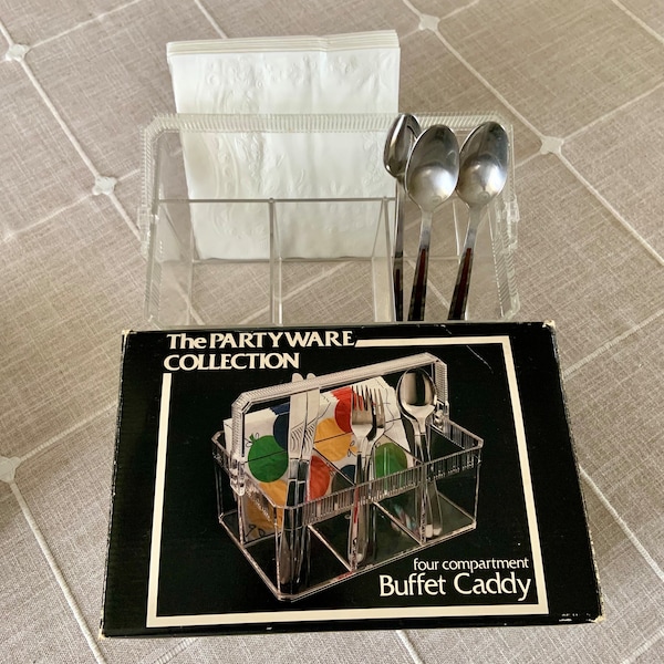 Acrylic Silverware Caddy Napkin Holder Clear Buffet Caddy Acrylic Picnicware Partyware Acrylic Napkin Holder New in Box Barbeque Accessory