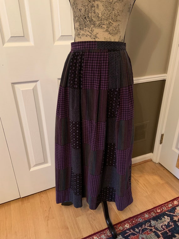 Vintage Velvet Skirt Black Purple Patchwork Maxi … - image 7