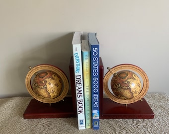 Vintage Globe Bookends Mini Globes Bookshelf Old World Office Decor