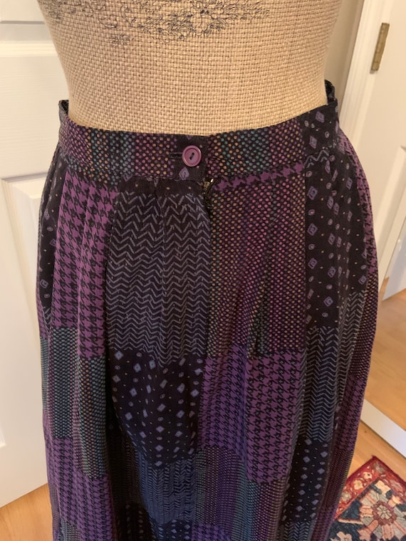 Vintage Velvet Skirt Black Purple Patchwork Maxi … - image 3