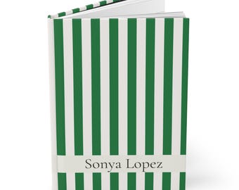 Green Striped Hardcover Personalized Journal with Custom Name