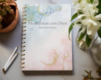 Momentos con Dios Prayer Journal | Spanish Devotional Notebook, Watercolor Gold Accents