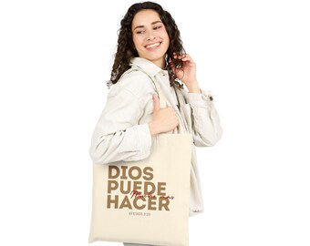 Dios Puede Hacer Mucho Mas Tote Bag | Spanish Faith Scripture Canvas Tote |