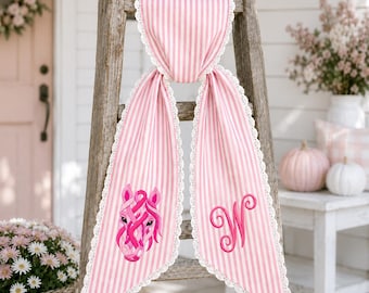 Breast Cancer Awareness Wreath Sash, Pink Ribbon Horse Monogram Bow, In October We Wear Pink Front Door Decor, Survivor Gift