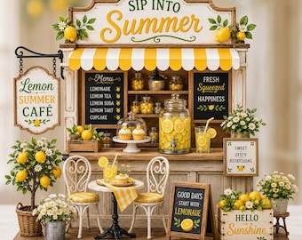 Custom Lemon Summer Cafe 2D Acrylic Plaque, Acrylic Decor Table, Farmhouse Shelf Sitter