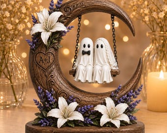 Personalized Ghost Couple Table Acrylic Plaque, Custom Halloween Couple Gift, Spooky Bride Groom Keepsake Decor Home