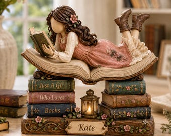 Custom Just A Girl Who Loves Books Wooden Block, Personalized  Book Lover, Reader Bookish girl, Bookshelf Decor Gift for Her,Library Decor