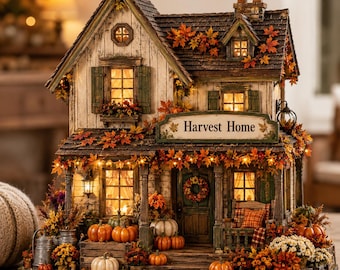 Personalized Harvest Home Wooden Block, Custom Fall Pumpkin House Decor, Autumn Table Sign, Thanksgiving Farmhouse Gift, Cozy Country Shelf