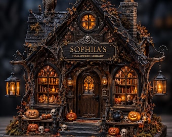 Gothic Halloween Library 2D Flat Acrylic Plaque Sign, Spooky Bookstore Shelf Decor, Vintage Haunted Library Plaque