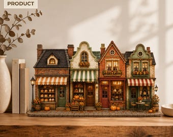 Custom Fall Wooden Block Decor, Autumn Village Shelf Sitter, Miniature Cottage Shops, Bookshop Cafe, 2D Flat Sign Decor Home