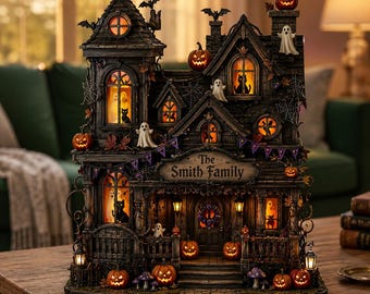 Custom Family Name Halloween Haunted House 2D Flat Acrylic Plaque | Personalized Spooky Acrylic SignDecor | Spooky Gothic Home Decor