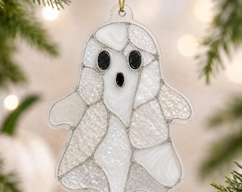 Niestandardowy akrylowy ornament ducha, możliwość wyboru koloru, styl witrażu, dekoracja choinki na Halloween, różowo-niebiesko-biała dekoracja ducha