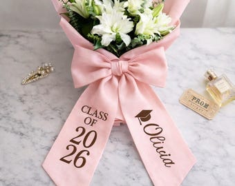 Personalized Embroidered Prom Bouquet Sash, Class 2026 Graduation Name Ribbon, Custom Graduation Sash, Monogram Ribbon Sash, Gift for Senior