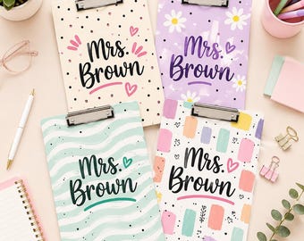 Custom School Pattern Teacher Name Clipboard, Personalized Back To School Teacher Gift, Teacher Appreciation Gift, School Supplies