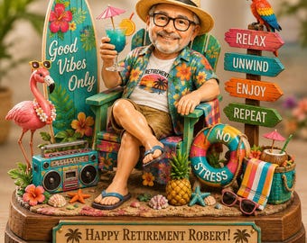 Personalized Gnome Retirement Figurine Wooden Block Beach Theme Decor Keepsake Funny Retirement Gift for Mom Dad Custom Office or Home Decor