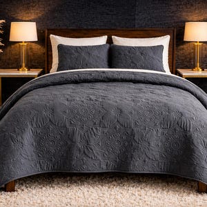 Grey Queen Quilt Set, Lightweight Bedspread, Soft Coverlet, Mandala Texture, All Season Bedding