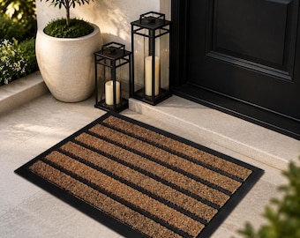 Outdoor Door Mat, Non Slip Entrance Mat, Dirt Trapping Doormat, Low Profile Welcome Mat, Indoor Outdoor Entryway Rug, Grey 30 x 17 Inch