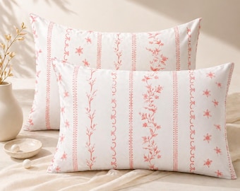 Floral Pillowcase Set of 2, Pink Pillow Covers 20x26, Decorative Throw Pillow Covers, Cottagecore Bedding, Soft Pillowcase