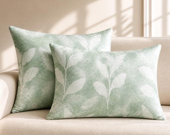 Floral Shams Set of 2, Sage Green Botanical Bedding, Shabby Chic 20x26